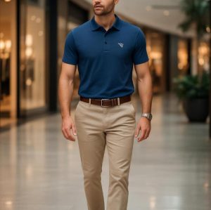 Camisa Polo Chinesa Gold Azul Marinho.