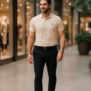 Polo luxo Piquet com elastano Bege.