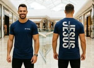 Camiseta Gola Careca pintura nas costasazul marinho